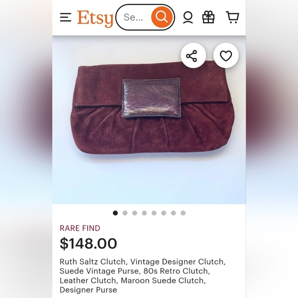 RUTH SALTZ Clutch Purple Suede Vintage 80s Rare - Picture 11 of 12